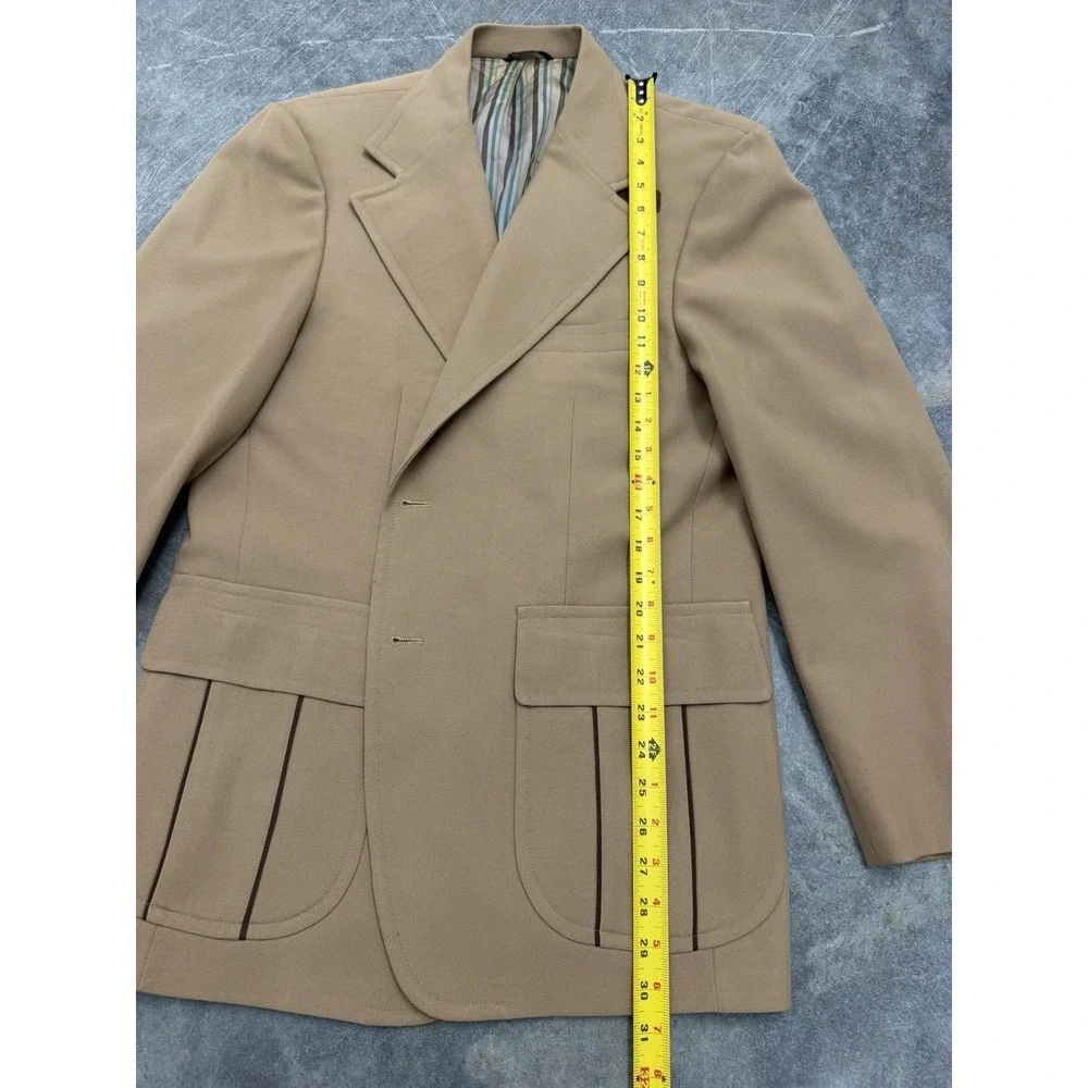 Vintage 70s  Johnny Carson Mens Suit Jacket Leisure Blazer Sport Coat Tan Sz 42
